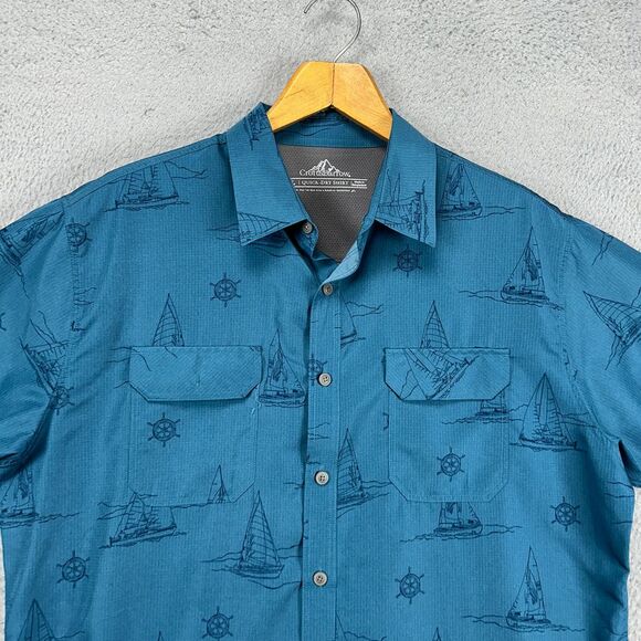 Croft Barrow Quick Dry Shirt Adult Large Blue Button Up Fishing Sailboats Mens